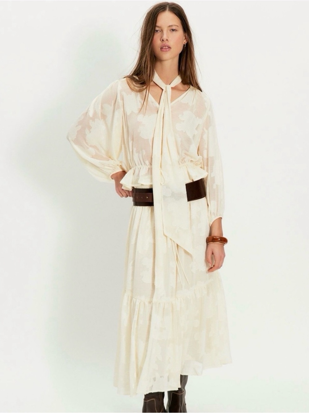 NWT Free People Natural On The Horizon Jacquard Maxi Skirt Set